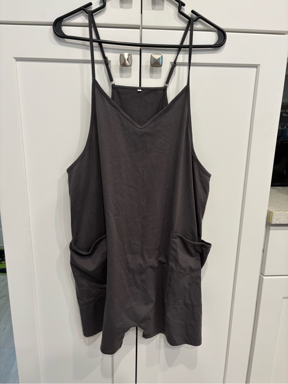 Women’s Charcoal Sleeveless V-Neck Romper with Pockets